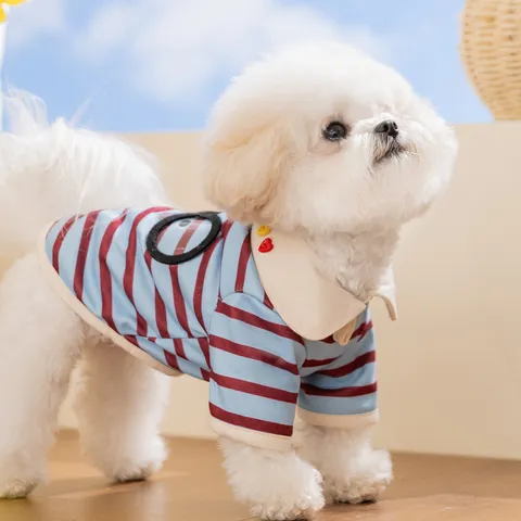 Haustier Hund T-Shirt Sommer Atmungsaktiv Gestreiftes Polo-Shirt Süßer Bär Druck Umlegekragen Kleidung Für Kleine Hunde Katzen Welpen