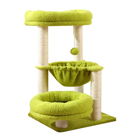 Multi-Layer Cat Climbing Frame Cat Tree with Sisal Scratching Posts Hanging Basket Condo Pet Activity Center
