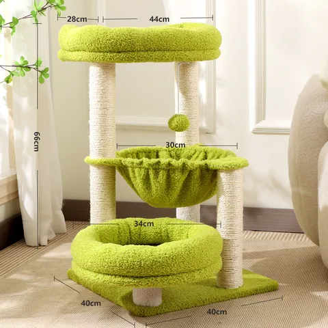Multi-Layer Cat Climbing Frame Cat Tree with Sisal Scratching Posts Hanging Basket Condo Pet Activity Center