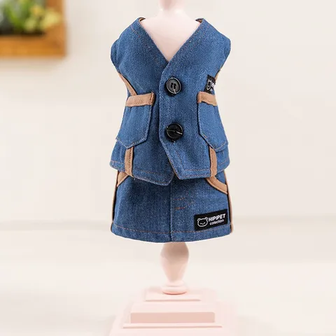 Spring Summer Cute Denim Dog Dress Pet Puppy Princess Skirt With D-Ring Small Dogs Cats Apparel Clothes
