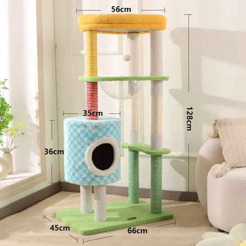 Rainbow Castle Cat Tree Multi Layer Cat Tower With Sisal Scratching Posts Transparent Space Capsule Cat Condo