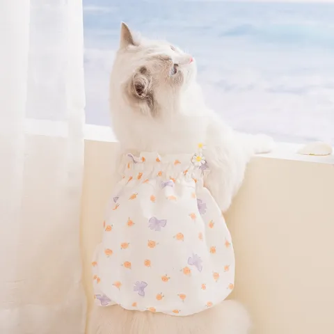 Robe d'Été Fine et Respirante à Imprimé Floral pour Animal de Compagnie Mignonne Jupe Princesse avec Nœud pour Chats Petits Chiens Vêtements