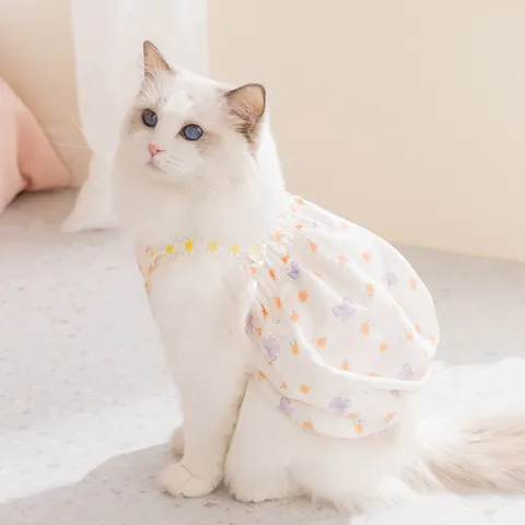 Robe d'Été Fine et Respirante à Imprimé Floral pour Animal de Compagnie Mignonne Jupe Princesse avec Nœud pour Chats Petits Chiens Vêtements