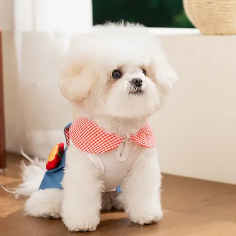Pet Dog Denim Dress Cute 3D Doll Plaid Dress Spring Summer Small Dog Apparel Puppy Clothes Casual Pet Supplies