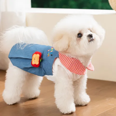 Pet Dog Denim Dress Cute 3D Doll Plaid Dress Spring Summer Small Dog Apparel Puppy Clothes Casual Pet Supplies