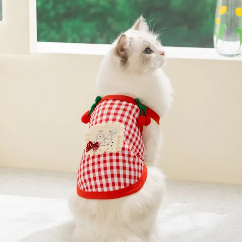 Lente Zomer Huisdier Kat Hond Ademend Ruit Kers Haltertop Schattige Kleine Hond Kleding Anti-Haar Huisdierkleding