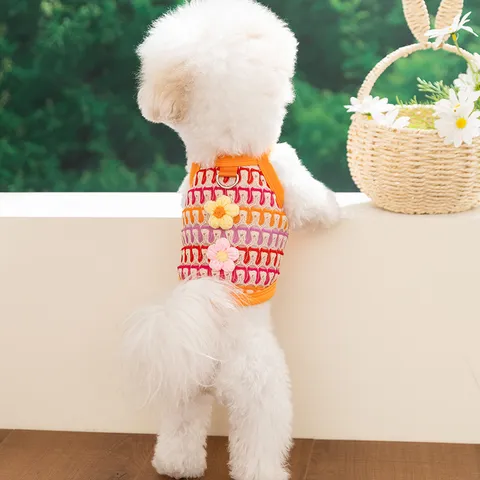 Zomer Ademend Mesh Huisdier Kleding Schattige Bloemen Print Tanktop Kleine Hond Vest Kleding