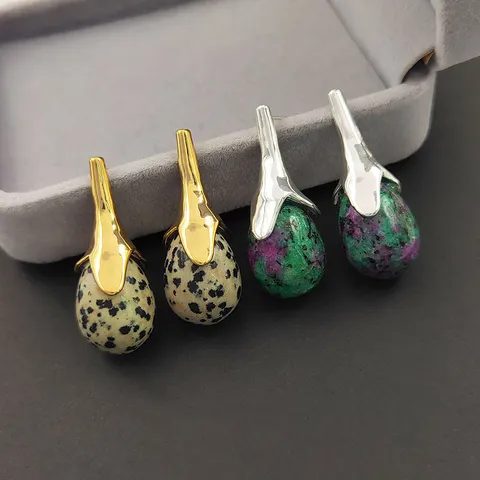 Boucles d'Oreilles Pendantes Goutte d'Eau en Pierre Naturelle Bohème Plaqué Or 18K Cuivre Pierre Impériale Rubis En Zoisite Bijoux Femmes