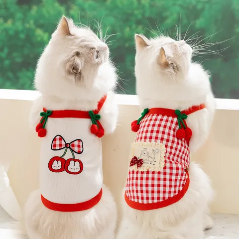 Lente Zomer Huisdier Kat Hond Ademend Ruit Kers Haltertop Schattige Kleine Hond Kleding Anti-Haar Huisdierkleding