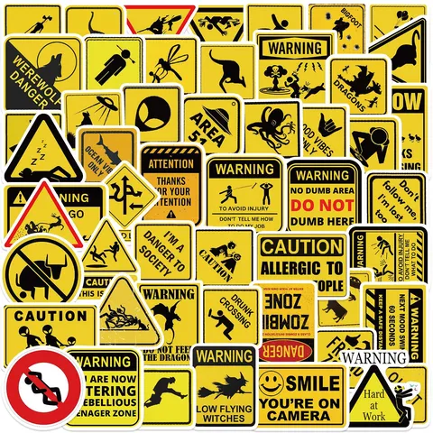 Funny Warning Signs Graffiti Stickers Waterproof PVC Decals For DIY Luggage Notebook