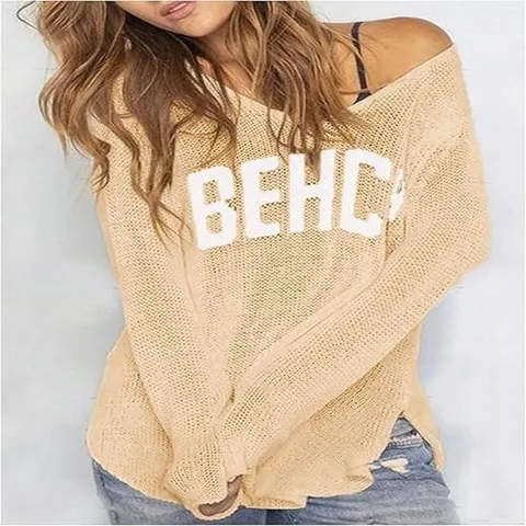 Damen Casual V-Ausschnitt Buchstaben Strickware Langarm Pullover Frühling Herbst Locker Basic Einfarbig Top