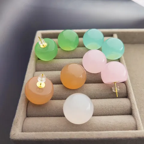Boucles d'Oreilles Clous Sphère Ronde Minimaliste en Résine Petites Boucles d'Oreilles Boule pour Femmes Bijoux Mode Couleurs Bonbon