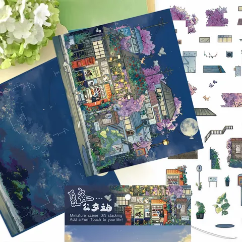 Miniature Street View 3D Scene Decorative Stickers DIY Handcrafted PVC Waterproof Sticker Set For Office School