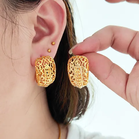 Boucles d'Oreilles Créoles en Métal de Style Chinois pour Femmes Design Unique Plaqué Or Argent Vintage Rétro Bijoux de Luxe