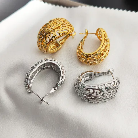 Boucles d'Oreilles Créoles en Métal de Style Chinois pour Femmes Design Unique Plaqué Or Argent Vintage Rétro Bijoux de Luxe