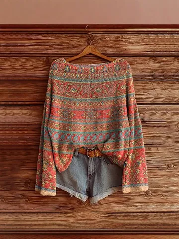 Women Casual Loose Long Sleeve Sweater Boat Neck Digital Printed Pullover Knitwear Deer Velvet Top Fashion Clothing