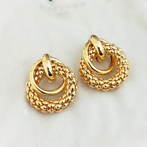 Boucles d'Oreilles Créoles Torsadées Chaîne de Maïs Exagérées Style Euro Américain Plaqué Or 18K Géométrique Double Boucle Femmes