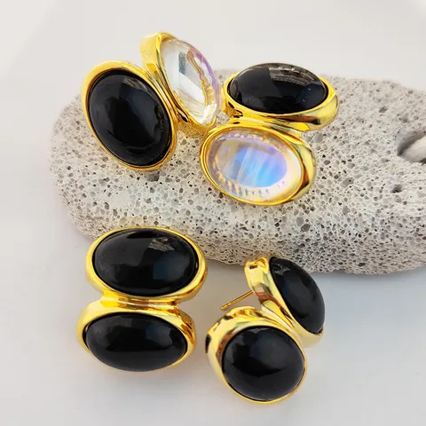 Boucles d'Oreilles Pendantes Ovales Épissées de Style Vintage Français pour Femmes Design de Niche Plaqué Or 24K Bijoux Tendance