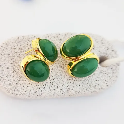 Boucles d'Oreilles Pendantes Ovales Épissées de Style Vintage Français pour Femmes Design de Niche Plaqué Or 24K Bijoux Tendance