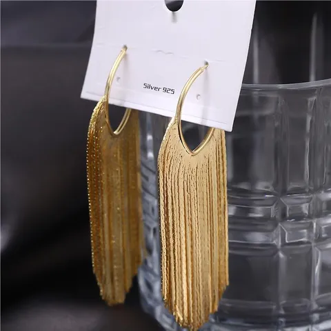 Boucles d'Oreilles Longues à Glands Exagérées pour Femmes Bijoux de Resort Géométriques en Cuivre avec Tige en Argent Sterling 925