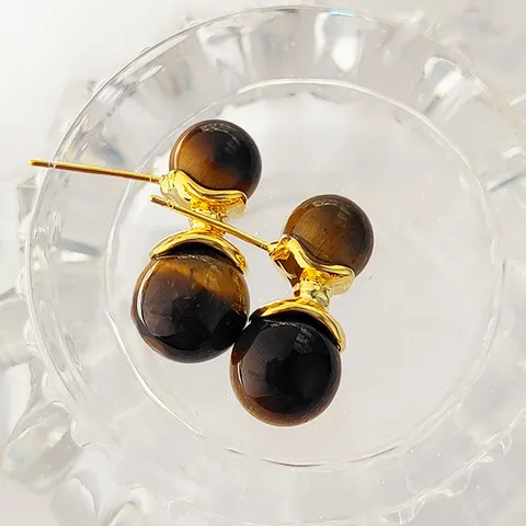 Boucles d'Oreilles Clous Géométriques Double Face en Pierre Naturelle Cuivre pour Femmes Boucles d'Oreilles Malachite Améthyste Oeil de Tigre Luxe Minimaliste Bijoux Cadeau
