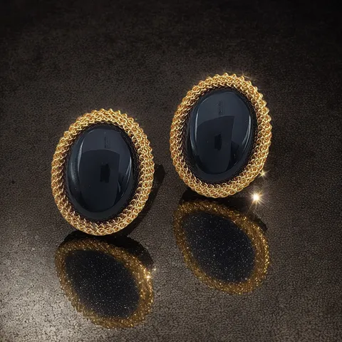 Boucles d'Oreilles Clous Français Vintage Style de Cour Tissé Cuivre Plaqué Or Ovale Strass Avec Tige en Argent Sterling 925 pour Femme Bijoux de Luxe