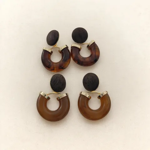Boucles d'Oreilles Clous en Forme de U Épissure de Bois et Résine Vintage pour Femmes Boucles d'Oreilles Créoles Géométriques Rétro