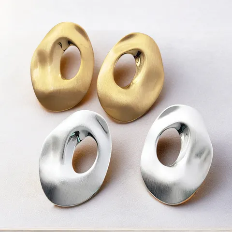 Boucles d'Oreilles Créoles Géométriques Irrégulières pour Femmes Avec Tige en Argent Sterling 925 Laiton Brossé Texture Métal Bijoux
