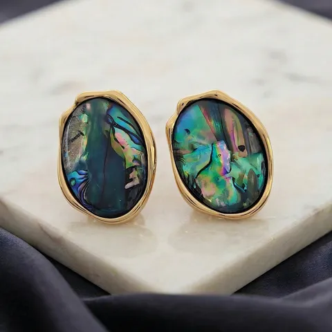 Boucles d'Oreilles Clous en Nacre d'Abalone Naturelle Style Vintage de Hong Kong pour Femmes Boucles d'Oreilles Ovales Géométriques