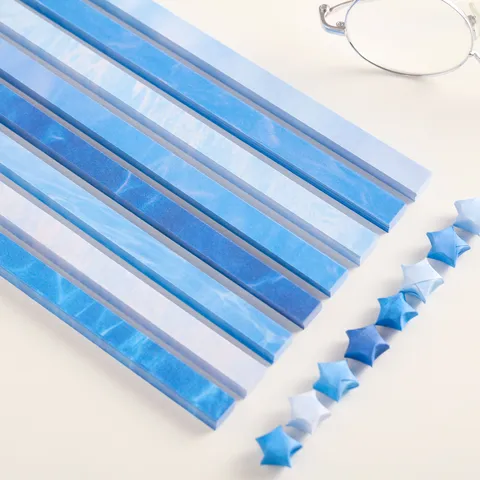 Fresh Summer Gradient Lucky Star Origami Paper Strips Minimalist Blue Ombre Handmade Craft Folding Paper Ribbon Decor Pack