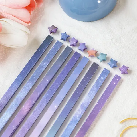 Tiras de Papel de Origami Estrella de la Suerte Cielo Estrellado Degradado Cinta de Papel Colorida Para Bricolage Regalo Decoración
