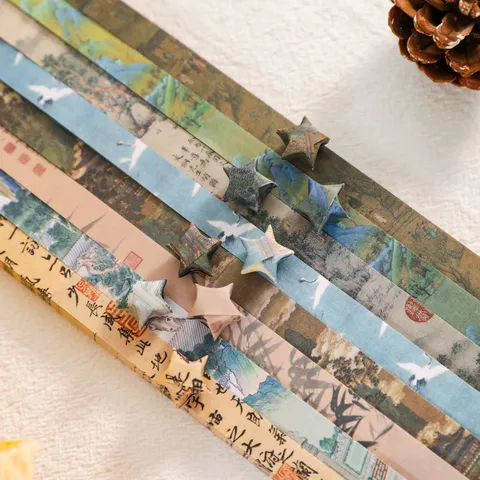Strisce di Carta Origami Stella della Fortuna Vintage Splendida Pittura a Olio Paesaggio Cinese Nastri di Carta Stampa per Ornamenti Fai da Te Materiale Artigianale