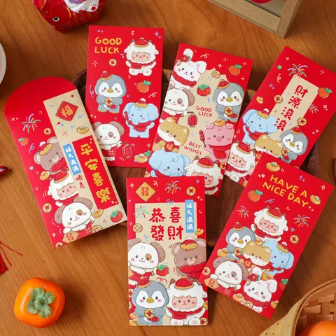 Sobres Rojos del Año del Oveja Año Nuevo Chino Hongbao Animales Animados Paquetes de Dinero de la Suerte Suministros para el Festival de Primavera