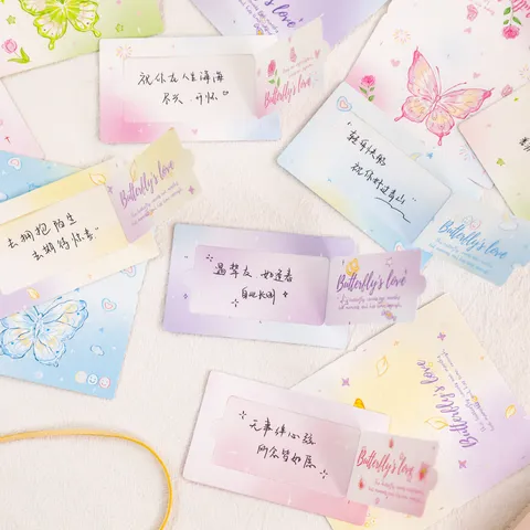 Ins Stil Ästhetische Schmetterling Abriss Nachrichten Karten DIY Scrapbooking Deko Karten Floral Gruß Memo Karten