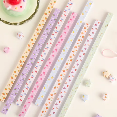 Fruit Pattern Lucky Star Origami Paper Strips Fresh Style DIY Hand-Folded Lucky Star Paper For Student Stationery Home Decor