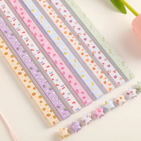 Bandes de Papier Origami Étoile de la Chance Motif Fruits Style Frais Papier DIY Plié à la Main pour Papeterie Étudiante