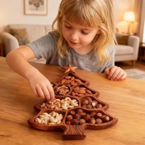 Kerstboomvormig Grenenhouten Gedeeld Dienblad Voor Snacks Fruit Snoep Noten Modern Minimalistisch Houten Voorgerechtenschotel Voor Thuis Feest Decor