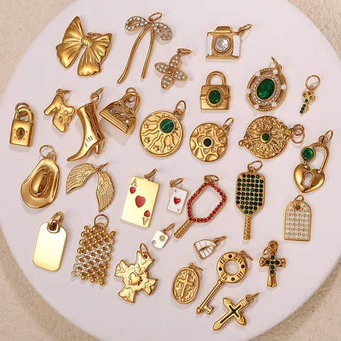 18K Gold Plated Stainless Steel Rhinestone Charm Pendant For DIY Necklace Bracelet Making Women Light Luxury Fashion Jewelry Charms