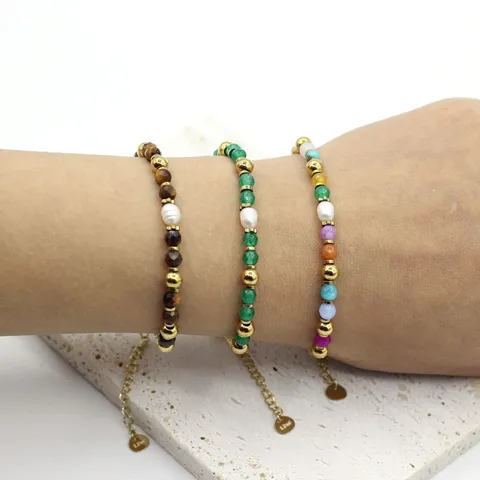 Freshwater Pearl Natural Stone Titanium Steel Bracelet For Women Multicolor Geometric Beaded Chain Jewelry Charm Bracelet Gift