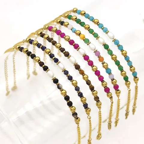 Freshwater Pearl Natural Stone Titanium Steel Bracelet For Women Multicolor Geometric Beaded Chain Jewelry Charm Bracelet Gift