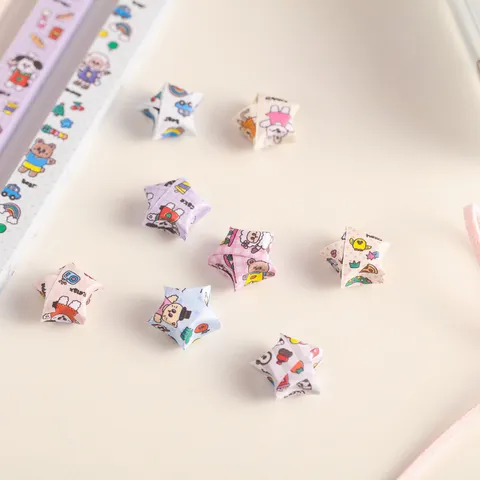 Bandes de Papier Origami Étoile de la Chance Dessin Animé Matériel d'Artisanat DIY pour Étudiants Bandes de Pliage d'Étoiles