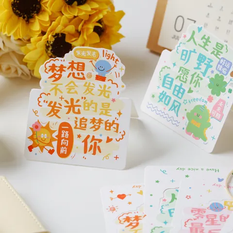 Inspirierende Text Grußkarten Set Dreidimensionale Mini Cartoon Geschenkkarten Schulzeit Blumen Bäckerei Dekoration Handgezeichneter Stil