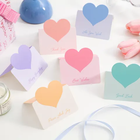 Herz Grußkarte 3D Faltung Macaron Farbe Mini Nachricht Karte Für Valentinstag Geburtstag Hochzeit Florist Geschenk Karte