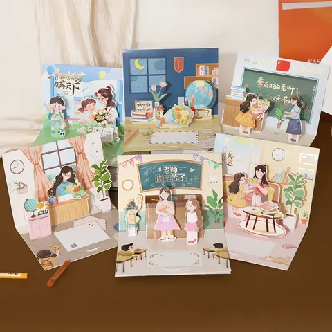 3D Pop Up Teacher's Day Greeting Card With Envelope Hand Written Thank You Message Card For Teachers Student Gift Stationery