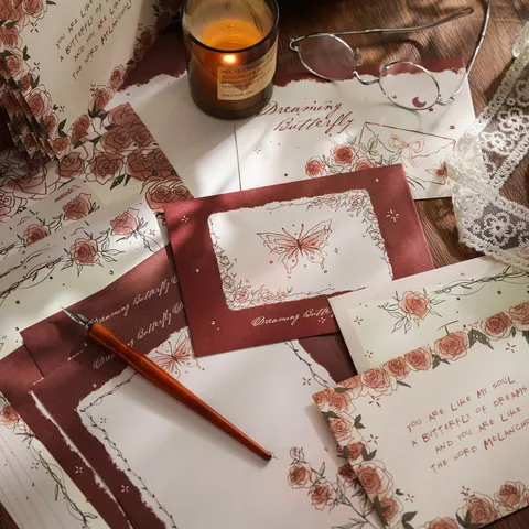 Vintage Briefpapier Rose Schmetterling Romantisch Literarisch Schreibpapier Umschläge Briefkopf Geschenk Für Liebesbriefe Gruß