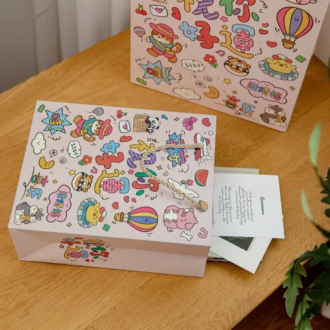 Cartoon Weißer Karton Geschenktüte Süßes Tier Gedruckt Mit Griff Handheld Verpackung Tasche Für Geburtstag Schule Party Snack Aufbewahrung