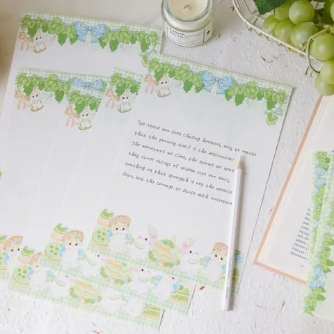 Cute Cartoon Animal Printed Letter Paper Envelope Set Fresh Plaid Pattern Writing Stationery Set For Love Confession Blessings