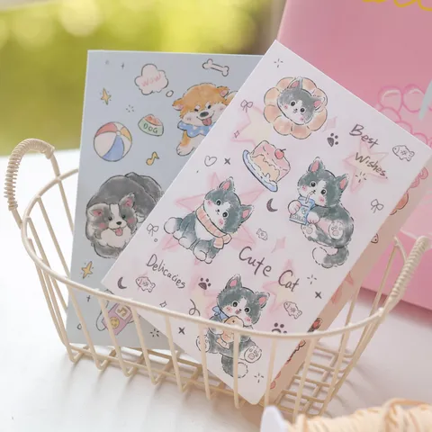 Süße Handgezeichnete Katze Hund Illustration Grußkarten Faltbare Postkarten Geschenkkarten Romantische Schmetterling Rose Literarische Papier Mitteilungskarten Für Freunde