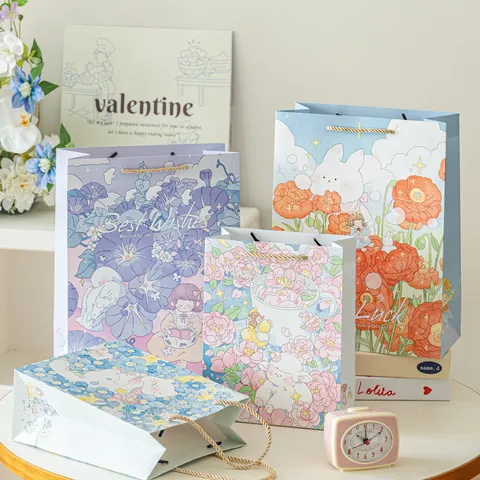 Frische Blumen Illustration Geschenk Papiertüte High-End Kreative Handtasche Verpackungsbeutel Für Souvenir Geburtstag Hochzeit