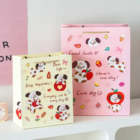 Süße Cartoon Hund Katze Apfel Geschenktüte Ins-Stil Weißer Karton Tragbare Papierverpackungstüte Für Geburtstag Festival Geschenke